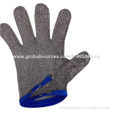 Size L blue strap chain mail protective gloves
